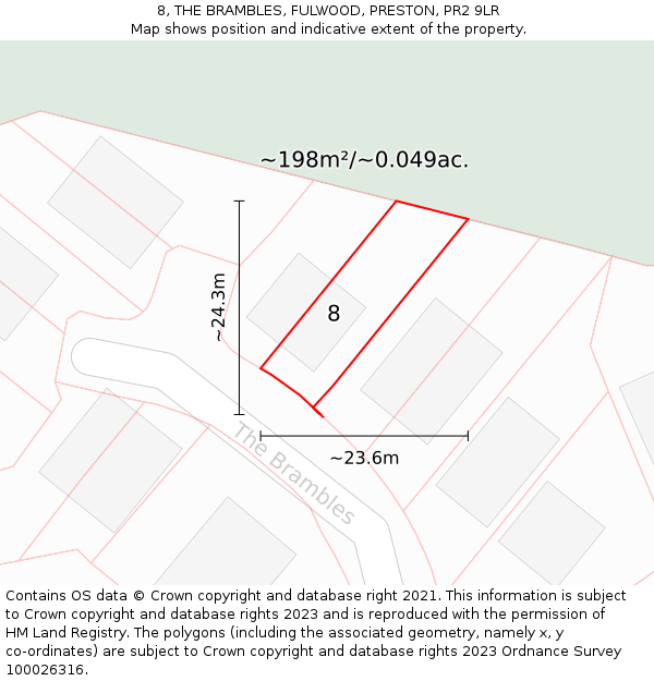 8, THE BRAMBLES, FULWOOD, PRESTON, PR2 9LR: Plot and title map