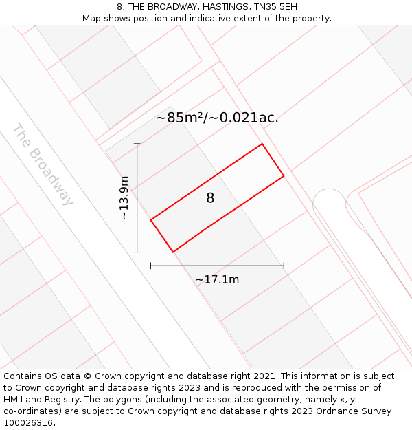 8, THE BROADWAY, HASTINGS, TN35 5EH: Plot and title map
