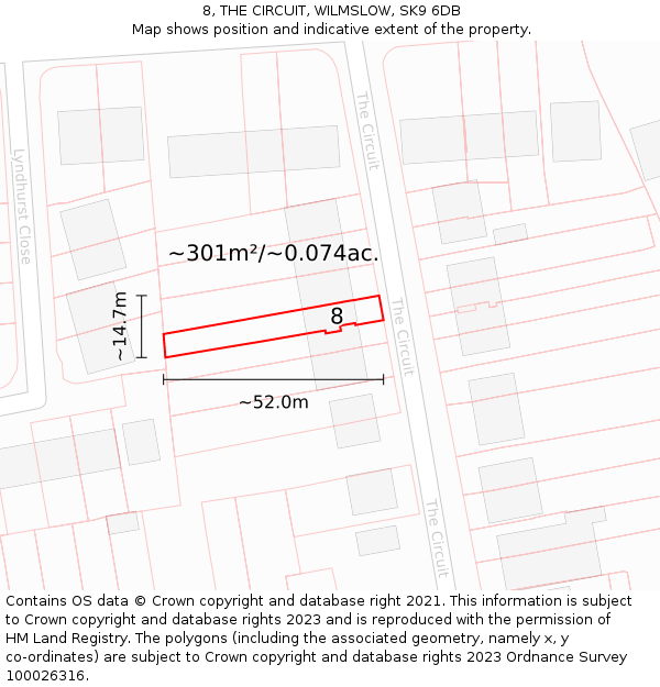 8, THE CIRCUIT, WILMSLOW, SK9 6DB: Plot and title map
