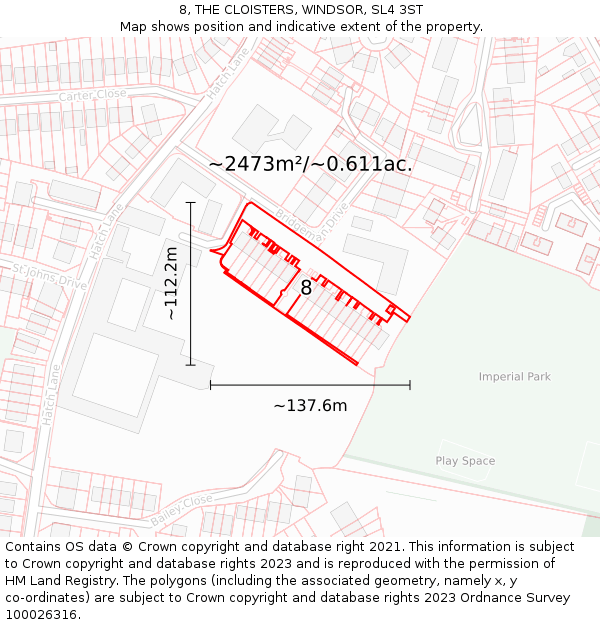 8, THE CLOISTERS, WINDSOR, SL4 3ST: Plot and title map