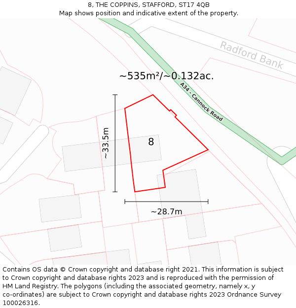 8, THE COPPINS, STAFFORD, ST17 4QB: Plot and title map