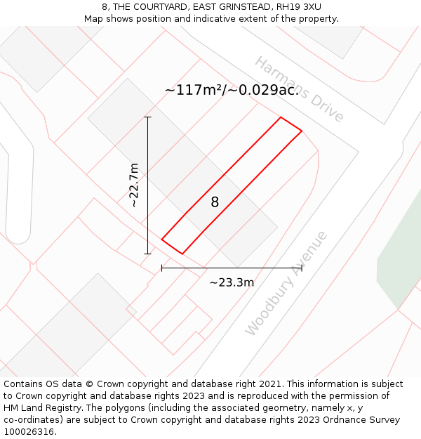 8, THE COURTYARD, EAST GRINSTEAD, RH19 3XU: Plot and title map
