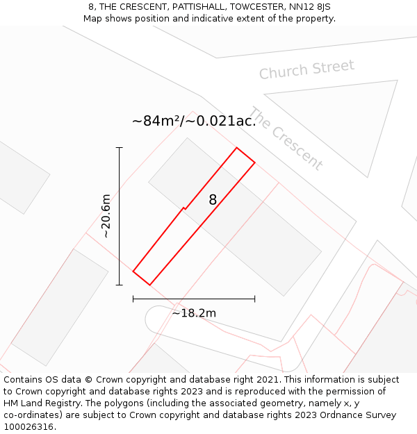 8, THE CRESCENT, PATTISHALL, TOWCESTER, NN12 8JS: Plot and title map