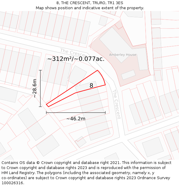 8, THE CRESCENT, TRURO, TR1 3ES: Plot and title map