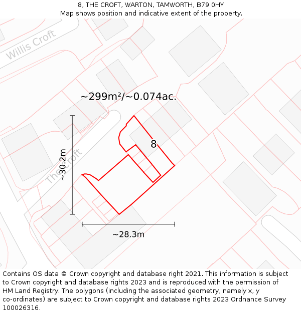 8, THE CROFT, WARTON, TAMWORTH, B79 0HY: Plot and title map