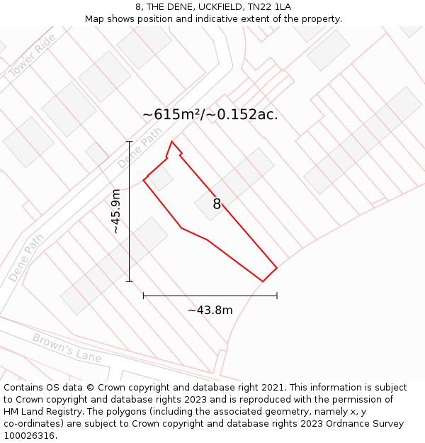 8, THE DENE, UCKFIELD, TN22 1LA: Plot and title map