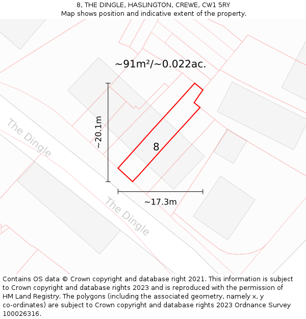 8, THE DINGLE, HASLINGTON, CREWE, CW1 5RY: Plot and title map