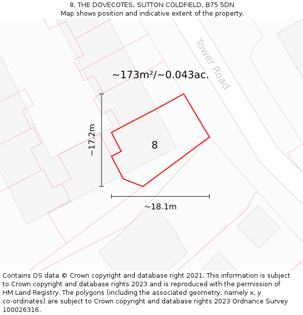 8, THE DOVECOTES, SUTTON COLDFIELD, B75 5DN: Plot and title map