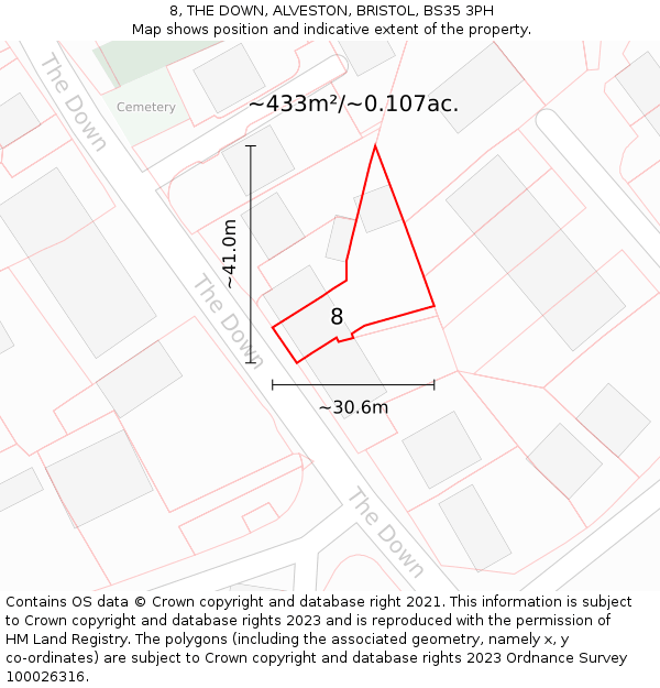 8, THE DOWN, ALVESTON, BRISTOL, BS35 3PH: Plot and title map