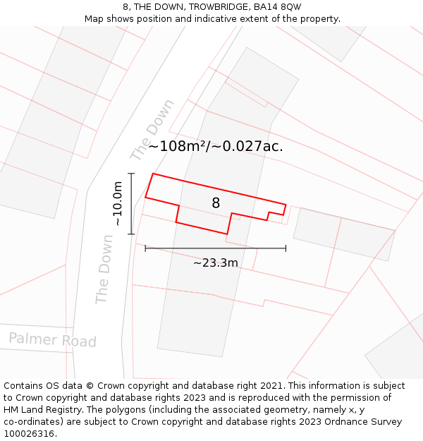 8, THE DOWN, TROWBRIDGE, BA14 8QW: Plot and title map