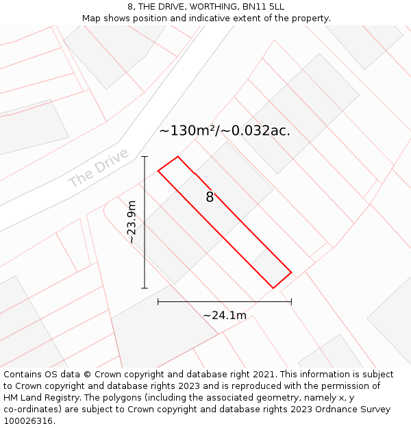 8, THE DRIVE, WORTHING, BN11 5LL: Plot and title map