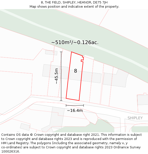 8, THE FIELD, SHIPLEY, HEANOR, DE75 7JH: Plot and title map
