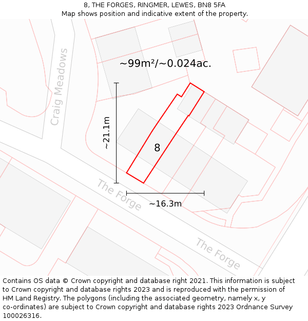 8, THE FORGES, RINGMER, LEWES, BN8 5FA: Plot and title map