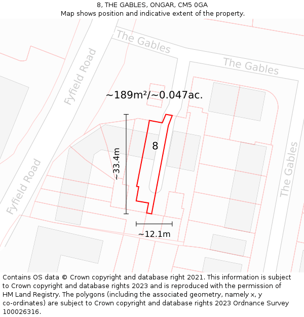 8, THE GABLES, ONGAR, CM5 0GA: Plot and title map