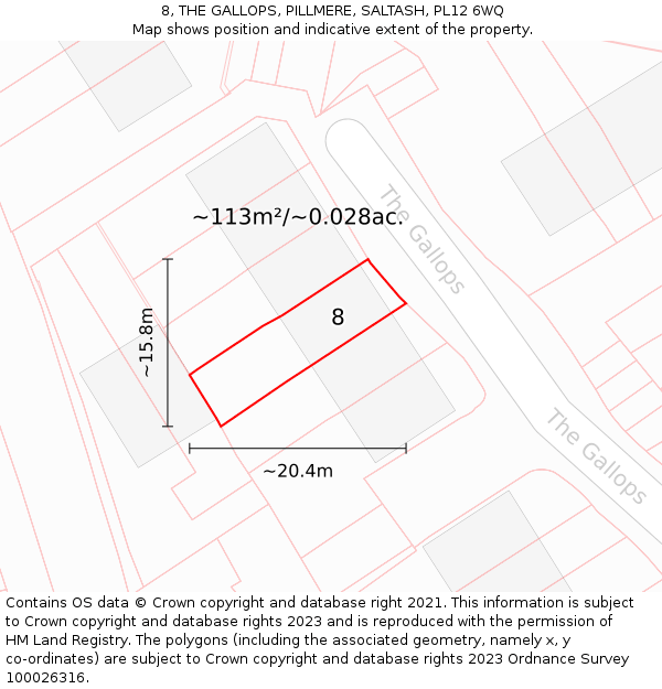 8, THE GALLOPS, PILLMERE, SALTASH, PL12 6WQ: Plot and title map