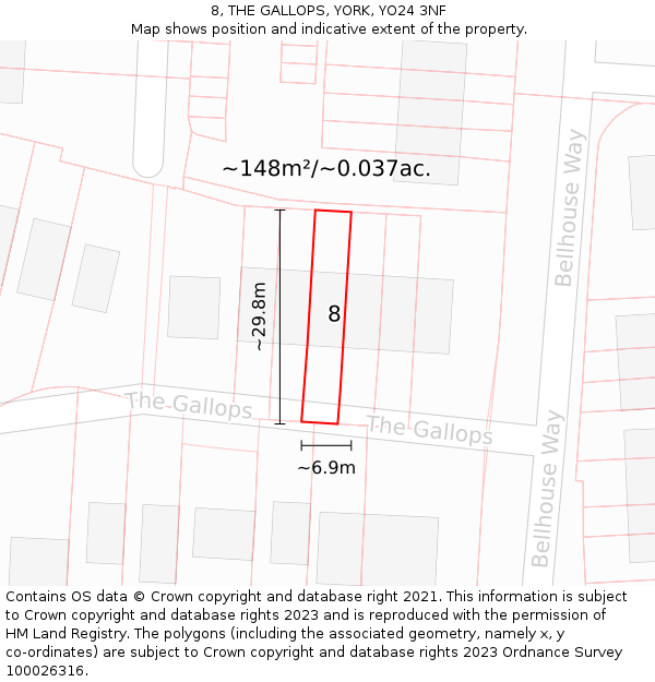 8, THE GALLOPS, YORK, YO24 3NF: Plot and title map
