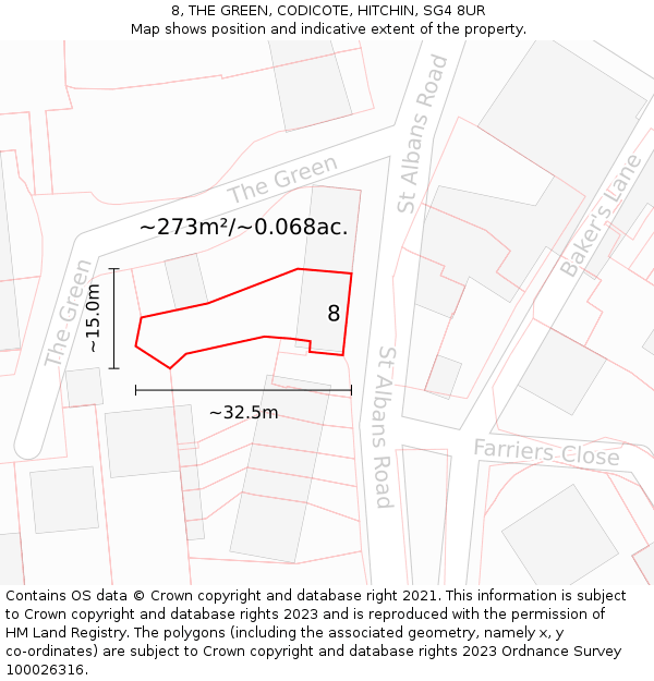 8, THE GREEN, CODICOTE, HITCHIN, SG4 8UR: Plot and title map