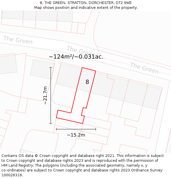 8, THE GREEN, STRATTON, DORCHESTER, DT2 9WE: Plot and title map