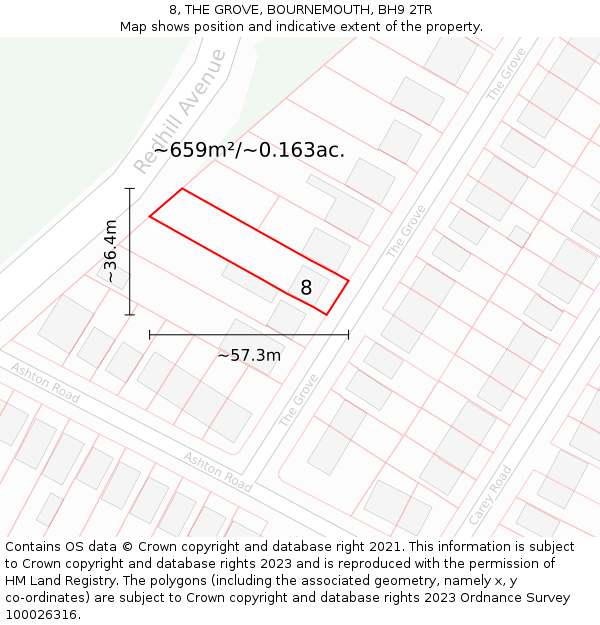 8, THE GROVE, BOURNEMOUTH, BH9 2TR: Plot and title map