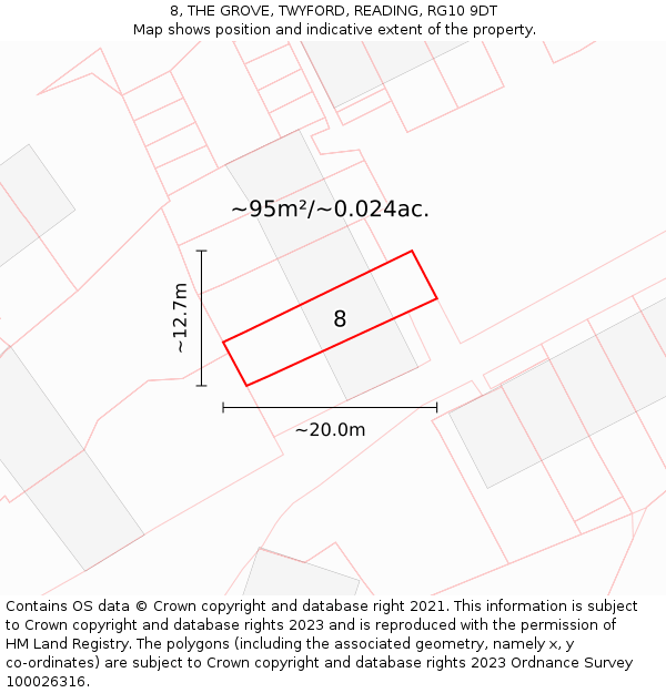 8, THE GROVE, TWYFORD, READING, RG10 9DT: Plot and title map
