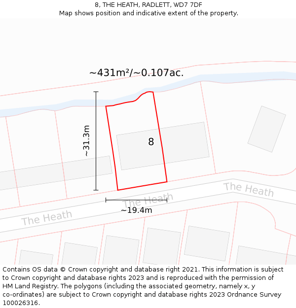 8, THE HEATH, RADLETT, WD7 7DF: Plot and title map