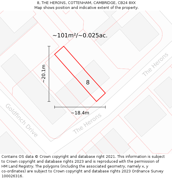 8, THE HERONS, COTTENHAM, CAMBRIDGE, CB24 8XX: Plot and title map