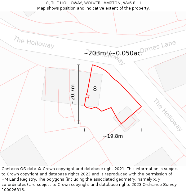 8, THE HOLLOWAY, WOLVERHAMPTON, WV6 8LH: Plot and title map