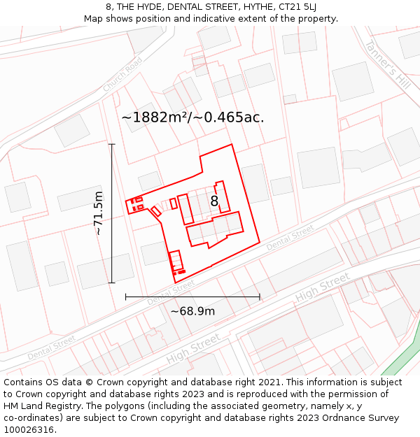 8, THE HYDE, DENTAL STREET, HYTHE, CT21 5LJ: Plot and title map