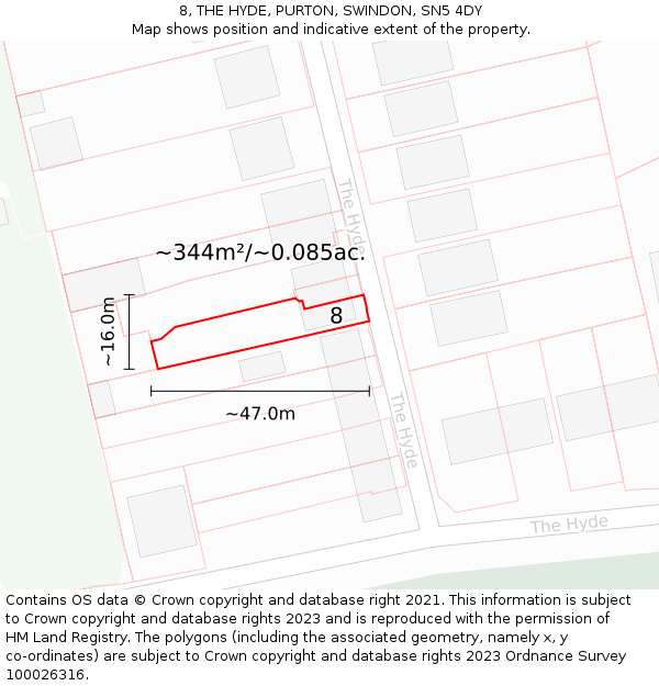 8, THE HYDE, PURTON, SWINDON, SN5 4DY: Plot and title map