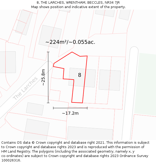 8, THE LARCHES, WRENTHAM, BECCLES, NR34 7JR: Plot and title map
