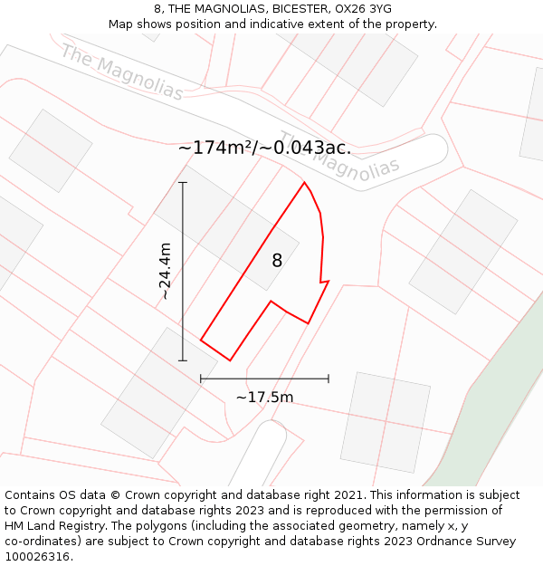 8, THE MAGNOLIAS, BICESTER, OX26 3YG: Plot and title map