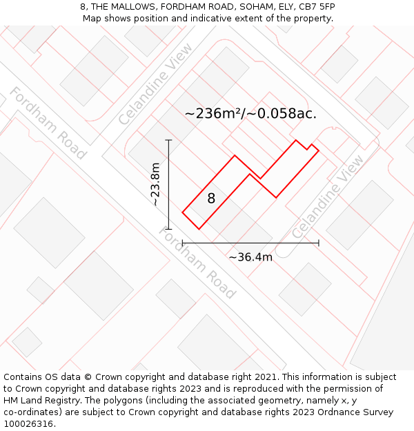 8, THE MALLOWS, FORDHAM ROAD, SOHAM, ELY, CB7 5FP: Plot and title map