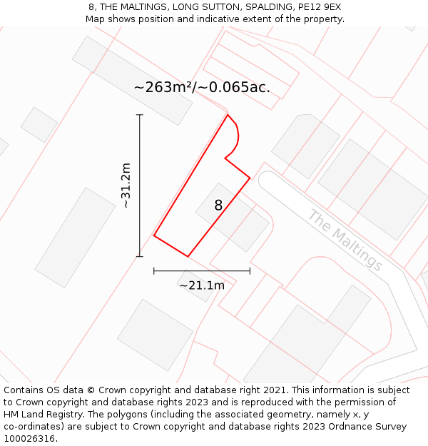 8, THE MALTINGS, LONG SUTTON, SPALDING, PE12 9EX: Plot and title map
