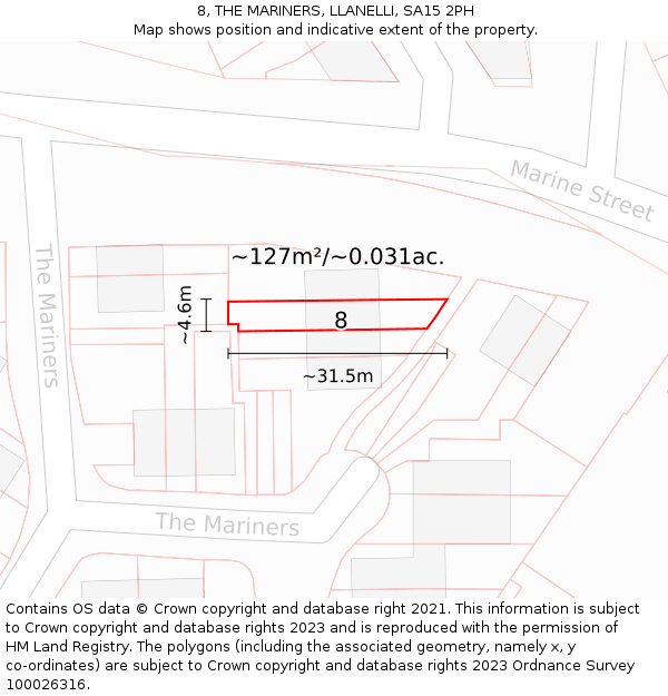 8, THE MARINERS, LLANELLI, SA15 2PH: Plot and title map