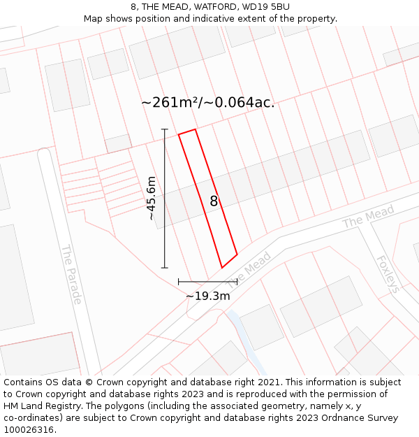 8, THE MEAD, WATFORD, WD19 5BU: Plot and title map