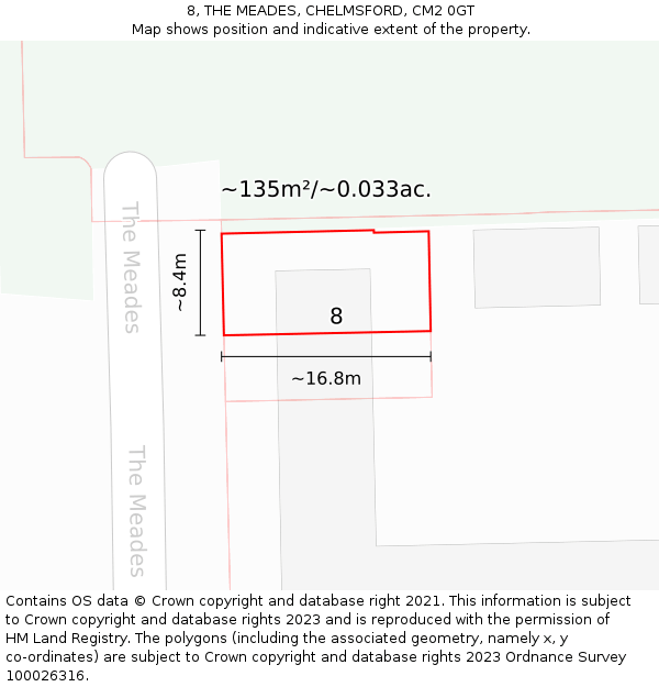 8, THE MEADES, CHELMSFORD, CM2 0GT: Plot and title map