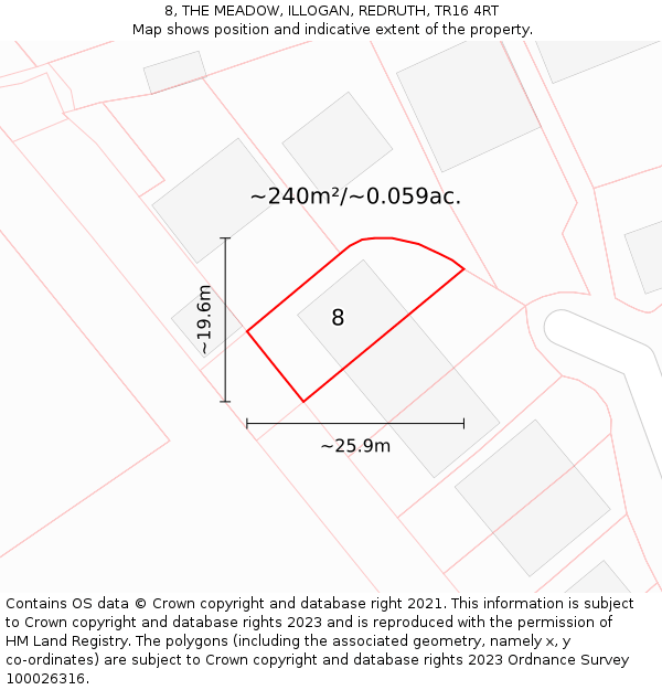 8, THE MEADOW, ILLOGAN, REDRUTH, TR16 4RT: Plot and title map