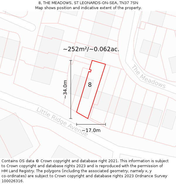 8, THE MEADOWS, ST LEONARDS-ON-SEA, TN37 7SN: Plot and title map