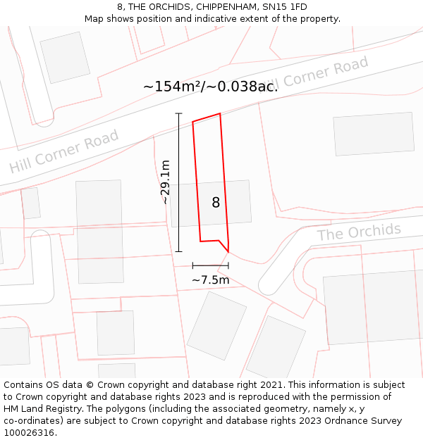 8, THE ORCHIDS, CHIPPENHAM, SN15 1FD: Plot and title map