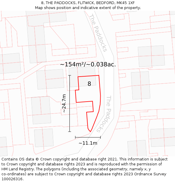 8, THE PADDOCKS, FLITWICK, BEDFORD, MK45 1XF: Plot and title map