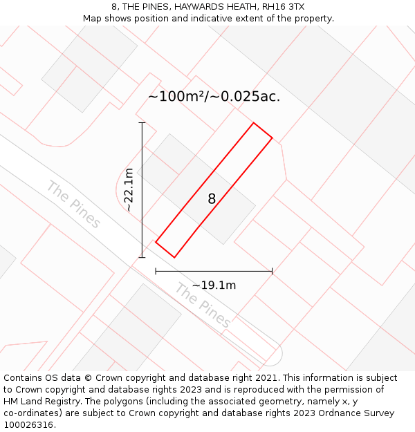 8, THE PINES, HAYWARDS HEATH, RH16 3TX: Plot and title map
