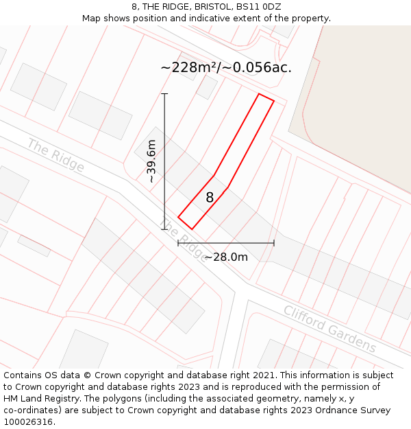 8, THE RIDGE, BRISTOL, BS11 0DZ: Plot and title map