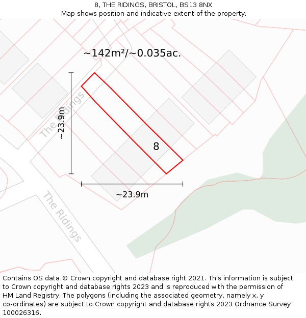 8, THE RIDINGS, BRISTOL, BS13 8NX: Plot and title map