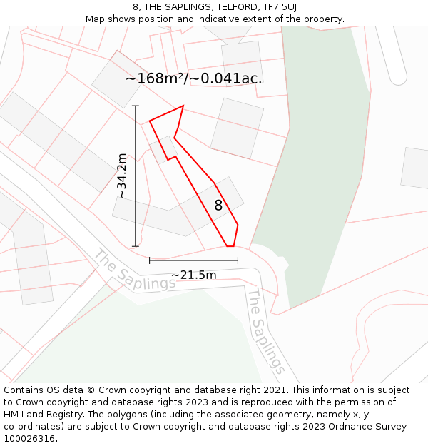 8, THE SAPLINGS, TELFORD, TF7 5UJ: Plot and title map
