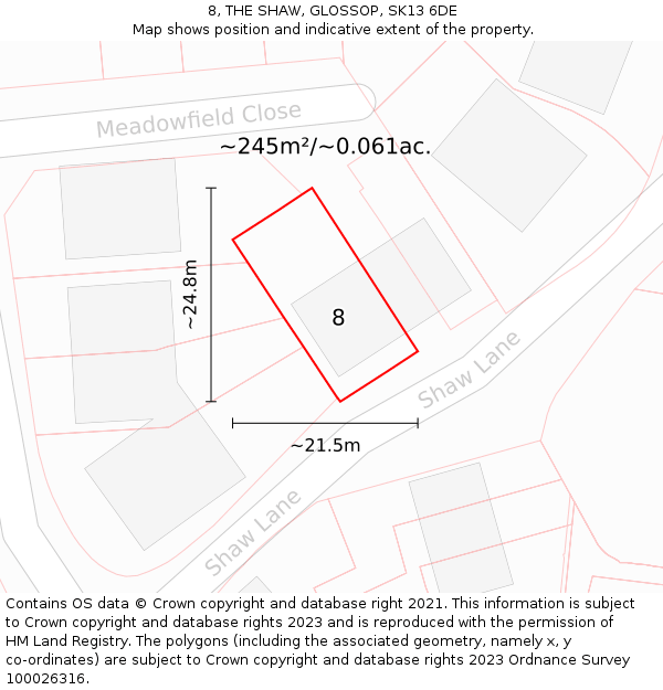 8, THE SHAW, GLOSSOP, SK13 6DE: Plot and title map