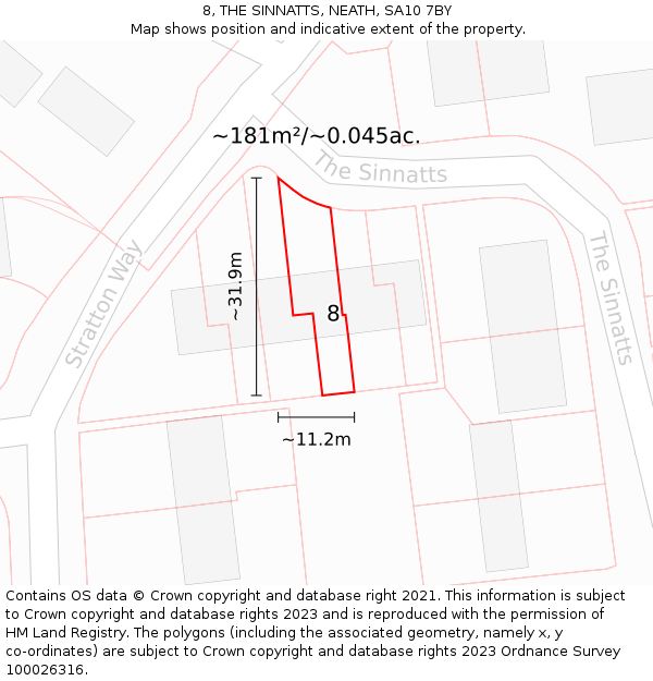 8, THE SINNATTS, NEATH, SA10 7BY: Plot and title map