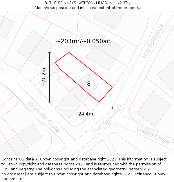 8, THE SPINNEYS, WELTON, LINCOLN, LN2 3TU: Plot and title map