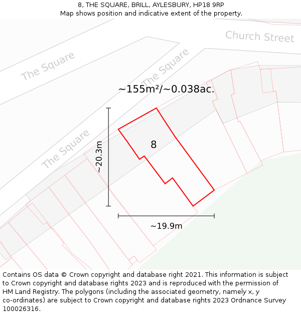 8, THE SQUARE, BRILL, AYLESBURY, HP18 9RP: Plot and title map
