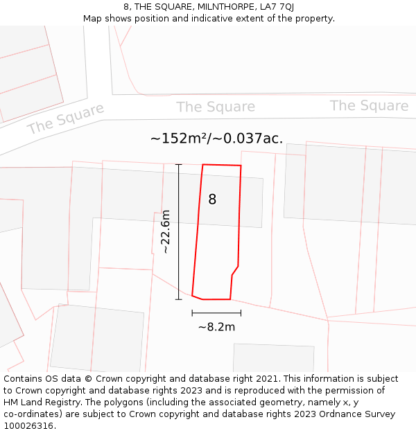 8, THE SQUARE, MILNTHORPE, LA7 7QJ: Plot and title map