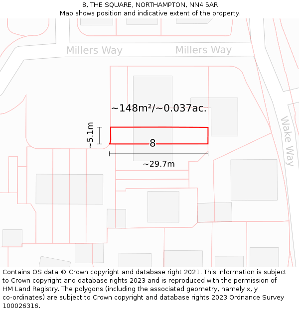 8, THE SQUARE, NORTHAMPTON, NN4 5AR: Plot and title map